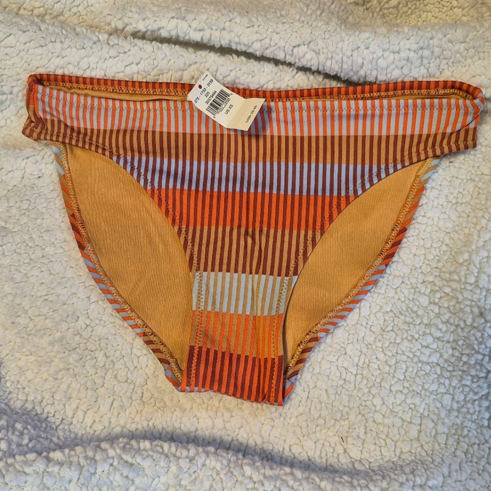 Aerie Striped Ribbed Bikini Bottoms Orange Blue Brown XS New 075-1753-3159